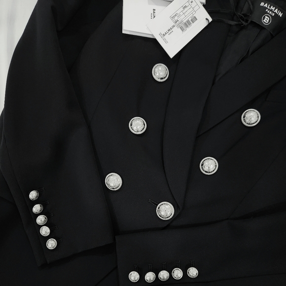 Balmain Black Grain De Poudre Oversized 6-Button wool blend Blazer - Picture 6 of 7